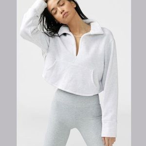 Joah Brown Aspen Half Zip Crop Pearl Gray M/L NWOT